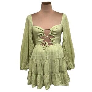 Princess Polly Campbell Cutout Corset Dress Size US 2 Pastel Green Puff Sleeve